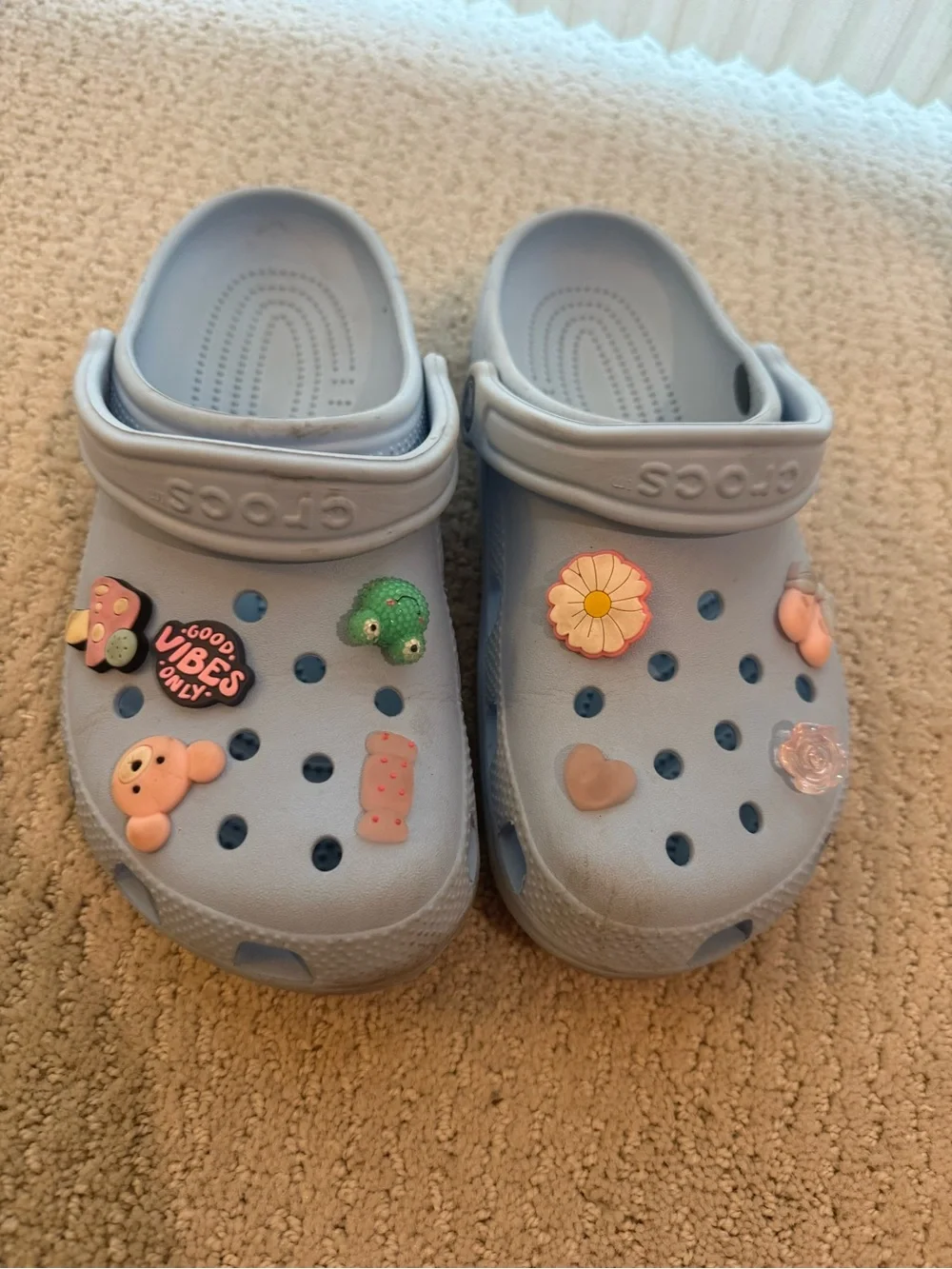 CROCS Kids Light Blue Clogs with Fun Charm Accents